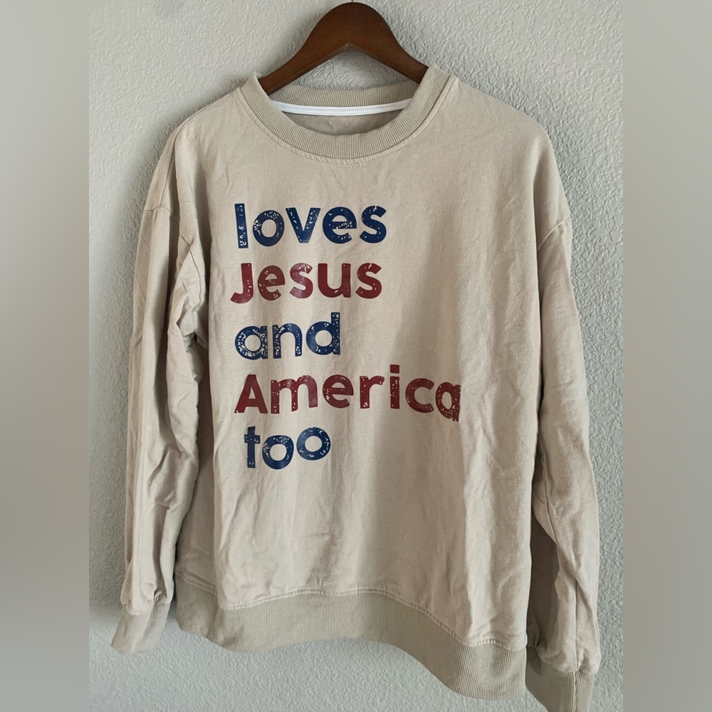 A Proud Tee ‘Loves Jesus and America Too’ Crew Neck Sweatshirt